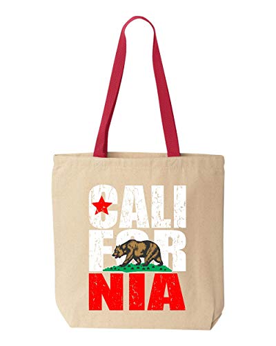 shop4ever California Bear Flag Vintage Cotton Canvas Tote Reusable Shopping Bag 10 oz Natural - Red 1 Pack Colored Handle