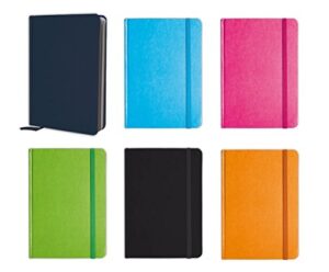b-there personal notebook set (6 notebooks total) 5.8" x 8.3" lined pages, stationery notepads w textured colored covers, elastic band and ribbon bookmarks