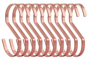 ruiling 10-pack 4 inch rose gold chrome finish steel hanging flat hooks - s shaped hook heavy-duty s hooks, for kitchenware, pots, utensils, plants, towels, gardening tools, clothes.
