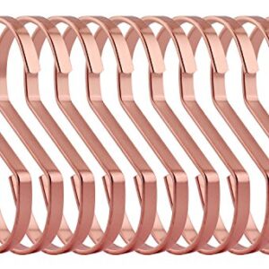 RuiLing 10-Pack 4 Inch Rose Gold Chrome Finish Steel Hanging Flat Hooks - S Shaped Hook Heavy-Duty S Hooks, for Kitchenware, Pots, Utensils, Plants, Towels, Gardening Tools, Clothes.