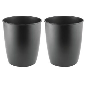 mDesign Small Steel Round Trash Can Bucket - 1.5 Gallon Wastebasket, Garbage Container Bin for Bathroom, Powder Room, Bedroom, Kitchen, Home Office - Malloy Collection - 2 Pack - Matte Black