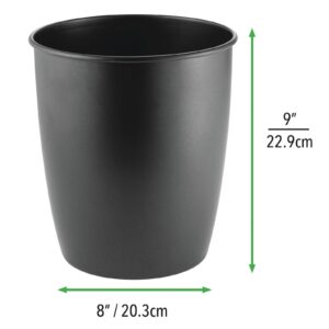 mDesign Small Steel Round Trash Can Bucket - 1.5 Gallon Wastebasket, Garbage Container Bin for Bathroom, Powder Room, Bedroom, Kitchen, Home Office - Malloy Collection - 2 Pack - Matte Black