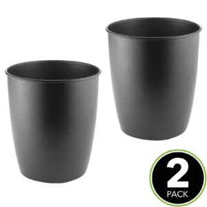 mDesign Small Steel Round Trash Can Bucket - 1.5 Gallon Wastebasket, Garbage Container Bin for Bathroom, Powder Room, Bedroom, Kitchen, Home Office - Malloy Collection - 2 Pack - Matte Black