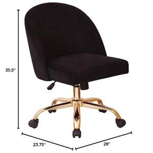 OSP Home Furnishings Layton Mid-Back Adjustable Office Chair with 5-Star Base, Gold Finish and Black Velvet