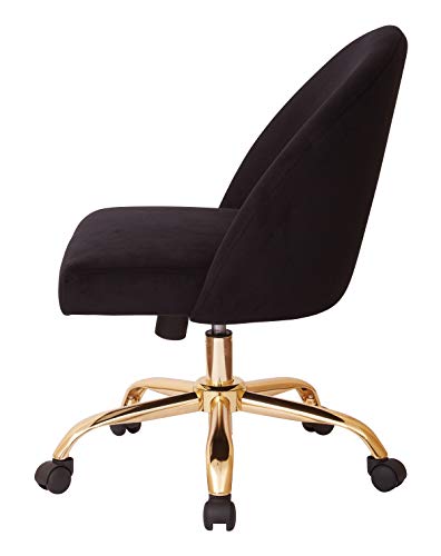 OSP Home Furnishings Layton Mid-Back Adjustable Office Chair with 5-Star Base, Gold Finish and Black Velvet