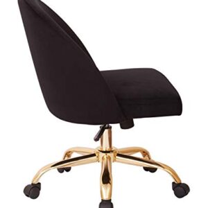 OSP Home Furnishings Layton Mid-Back Adjustable Office Chair with 5-Star Base, Gold Finish and Black Velvet