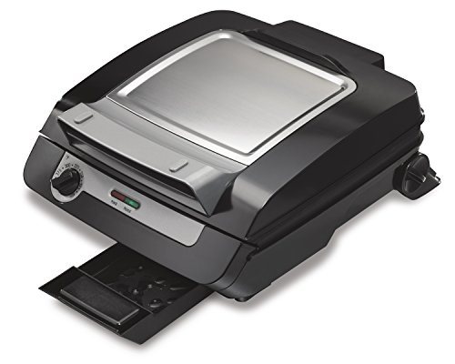 Hamilton Beach 4-in-1 Indoor Grill & Electric Griddle Combo with Bacon Cooker, Opens Flat to Double Cooking Surface, Removable Nonstick Plates, Black & Silver (25601)