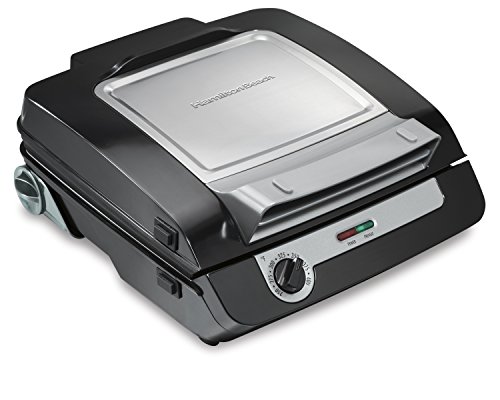 Hamilton Beach 4-in-1 Indoor Grill & Electric Griddle Combo with Bacon Cooker, Opens Flat to Double Cooking Surface, Removable Nonstick Plates, Black & Silver (25601)