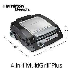 Hamilton Beach 4-in-1 Indoor Grill & Electric Griddle Combo with Bacon Cooker, Opens Flat to Double Cooking Surface, Removable Nonstick Plates, Black & Silver (25601)