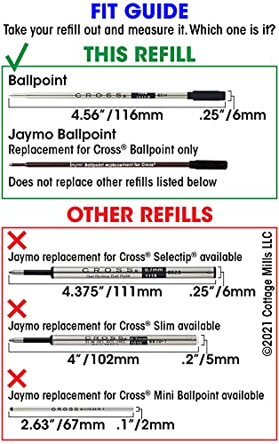 6 - Blue Cross Compatible Ballpoint Pen Refills. Smooth Writing German Ink and 1mm Medium Tip. #8511