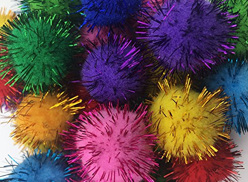 VAPKER 30 Piece Assorted Color Sparkle Balls Cat's Favorite Toy Tinsel Pom Poms Glitter