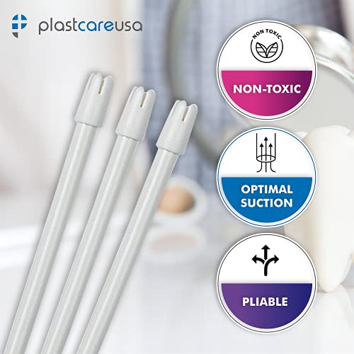 100 Dental Saliva Ejectors Disposable - Medical Grade Latex Free Evacuation Suction Tips - Flexible White Tube with White Tip (100 Pack) by PlastCare USA