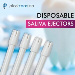 100 Dental Saliva Ejectors Disposable - Medical Grade Latex Free Evacuation Suction Tips - Flexible White Tube with White Tip (100 Pack) by PlastCare USA