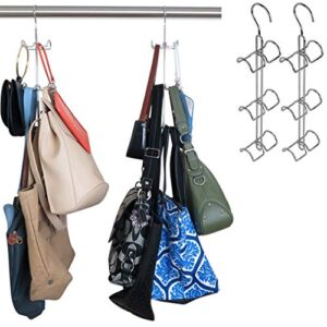 evelots 2 pack hanging purse/handbag organizer-over the closet rod-vertical space saving accessory storage, 12 hooks total-chrome