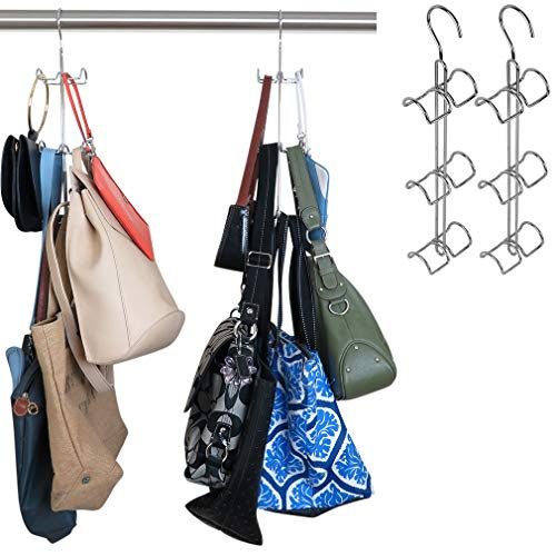 Evelots 2 Pack Hanging Purse/Handbag Organizer-Over The Closet Rod-Vertical Space Saving Accessory Storage, 12 Hooks Total-Chrome