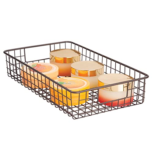 mDesign Metal Wire Bathroom Storage Shallow Bin Basket - Holder Tray for Organizing Cabinets, Shelves, Closets, Countertops - Concerto Collection - Bronze