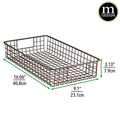 mDesign Metal Wire Bathroom Storage Shallow Bin Basket - Holder Tray for Organizing Cabinets, Shelves, Closets, Countertops - Concerto Collection - Bronze