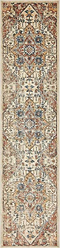 Unique Loom Oslo Collection Distressed Botanical Medallion Beige Runner Rug (3' x 13')