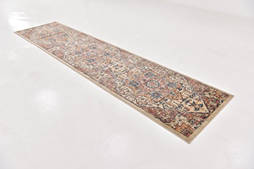 Unique Loom Oslo Collection Distressed Botanical Medallion Beige Runner Rug (3' x 13')