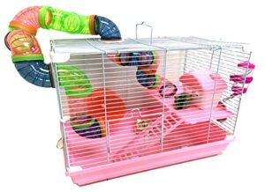 2 floor syrian hamster habitat rodent gerbil mouse mice rats animal cage (19 x 12 x 15 h, pink)