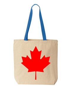 shop4ever canada leaf cotton canvas tote canadian flag reusable shopping bag 10 oz natural - r blue 1 pack colored handle