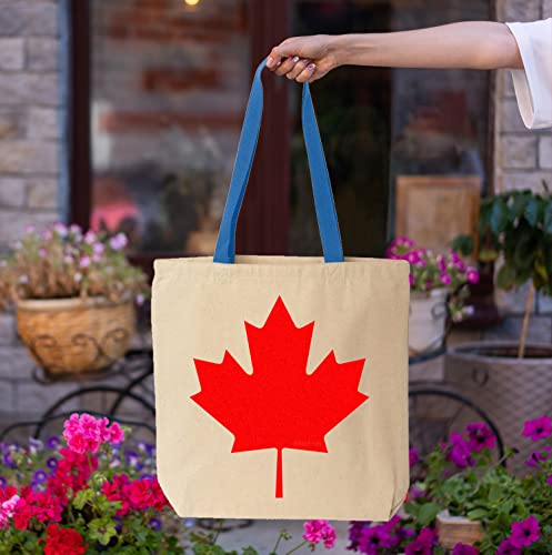 shop4ever Canada Leaf Cotton Canvas Tote Canadian Flag Reusable Shopping Bag 10 oz Natural - R Blue 1 Pack Colored Handle