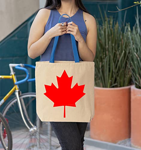 shop4ever Canada Leaf Cotton Canvas Tote Canadian Flag Reusable Shopping Bag 10 oz Natural - R Blue 1 Pack Colored Handle