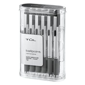 tul® bp3 retractable ballpoint pens, medium point, 1.0 mm, silver barrel, black ink, pack of 12 pens