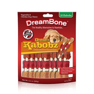 dreambone dream kabobz, rawhide free dog chew sticks made made with real chicken and vegetables, 18 count