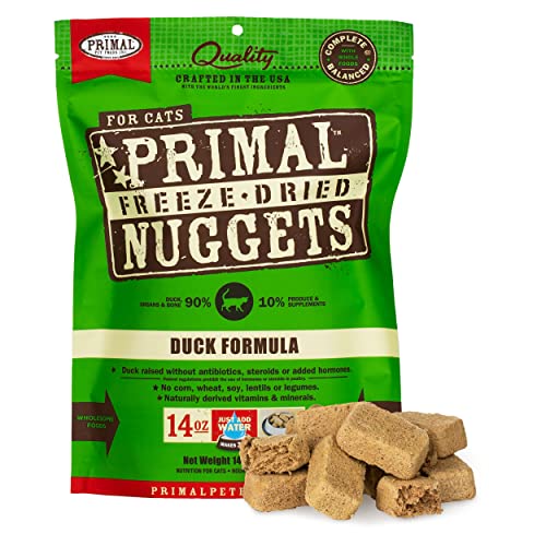 Primal Freeze Dried Cat Food Nuggets Duck, Complete & Balanced Scoop & Serve Healthy Grain Free Raw Cat Food, Crafted in The USA (14 oz)