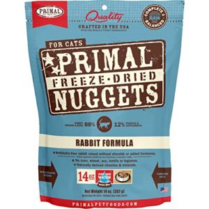 primal freeze dried cat food nuggets rabbit, complete & balanced scoop & serve healthy grain free raw cat food, crafted in the usa (14 oz)