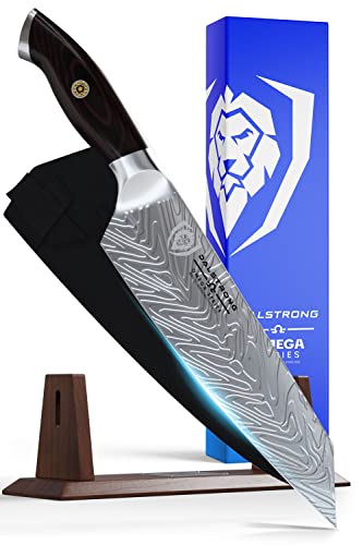 Dalstrong Kitchen Knife, Kiritsuke Chef Knife - 8.5 inch - Omega Series - American BD1N-VX Hyper Steel - Razor Sharp Knife - Acacia Wood Display Stand, Cooking Knife, Collection Set, Leather Sheath