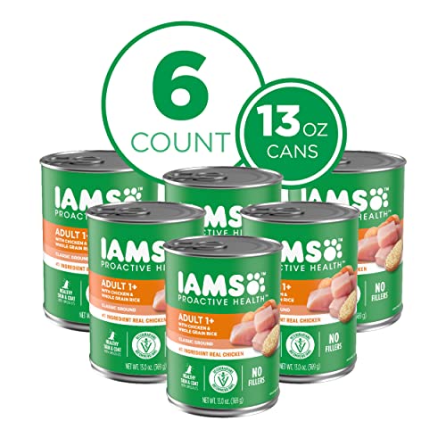 IAMS PROACTIVE HEALTH Adult Wet Dog Food Classic Ground with Chicken and Whole Grain Rice, 6-Pack of 13 oz. Cans