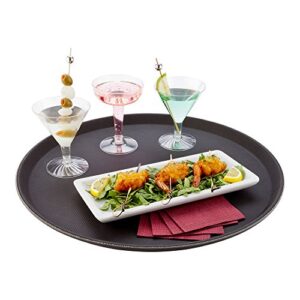 restaurantware bar lux 16 inch serving tray, 1 round server tray - non-slip, raised edges, black plastic waiter tray, for homes, bars, restaurants, or catered events, serve drinks & meals