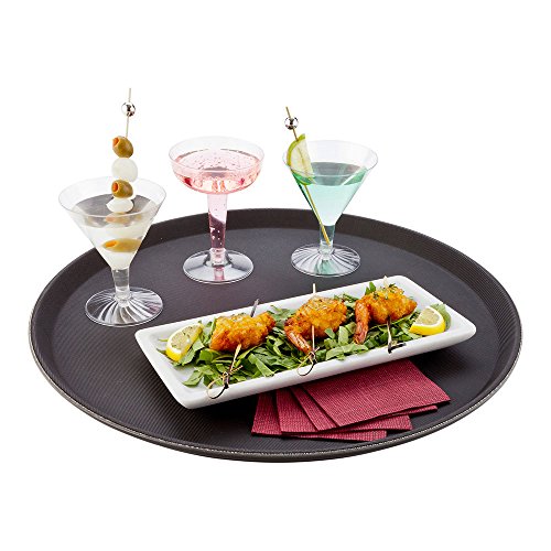 Restaurantware Bar Lux 16 Inch Serving Tray, 1 Round Server Tray - Non-Slip, Raised Edges, Black Plastic Waiter Tray, For Homes, Bars, Restaurants, or Catered Events, Serve Drinks & Meals