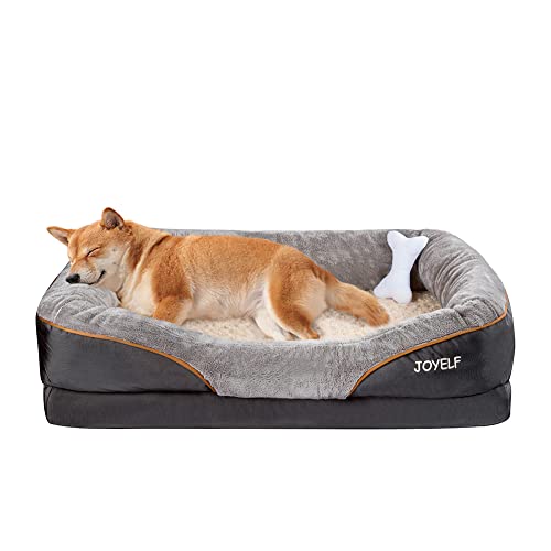 JOYELF Large Memory Foam Dog Bed, Orthopedic Dog Bed & Sofa with Removable Washable Cover and Squeaker Toy as Gift