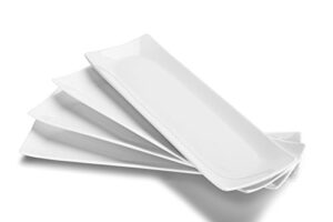 dowan 14" sushi plate set of 4 - long rectangle plates and cracker trays for serving - white ceramic platters for party and entertaining - dishwasher & oven safe