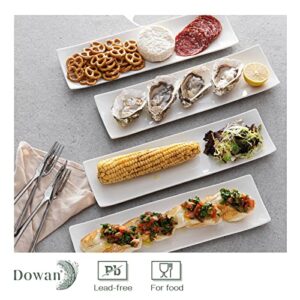 DOWAN 14" Sushi Plate Set of 4 - Long Rectangle Plates and Cracker Trays for Serving - White Ceramic Platters for Party and Entertaining - Dishwasher & Oven Safe