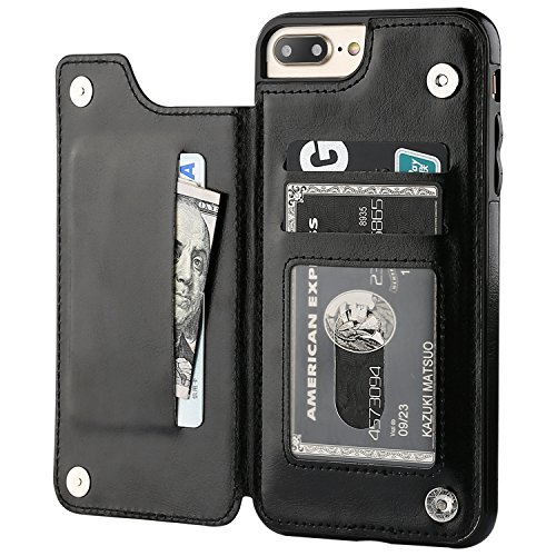 OT ONETOP iPhone 7 Plus iPhone 8 Plus Wallet Case with Card Holder, Premium PU Leather Kickstand Card Slots Case,Double Magnetic Clasp and Durable Shockproof Cover 5.5 Inch(Black)