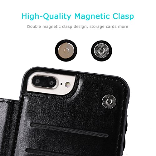 OT ONETOP iPhone 7 Plus iPhone 8 Plus Wallet Case with Card Holder, Premium PU Leather Kickstand Card Slots Case,Double Magnetic Clasp and Durable Shockproof Cover 5.5 Inch(Black)