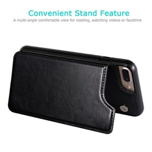 OT ONETOP iPhone 7 Plus iPhone 8 Plus Wallet Case with Card Holder, Premium PU Leather Kickstand Card Slots Case,Double Magnetic Clasp and Durable Shockproof Cover 5.5 Inch(Black)