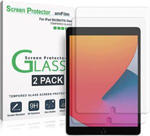 amfilm screen protector for new ipad 9 / ipad 8 / ipad 7, apple pencil compatible, tempered glass, 2 pack