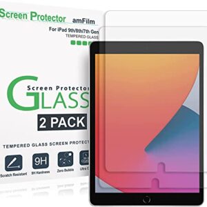 amFilm Screen Protector for New iPad 9 / iPad 8 / iPad 7, Apple Pencil Compatible, Tempered Glass, 2 Pack