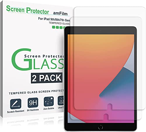 amFilm Screen Protector for New iPad 9 / iPad 8 / iPad 7, Apple Pencil Compatible, Tempered Glass, 2 Pack