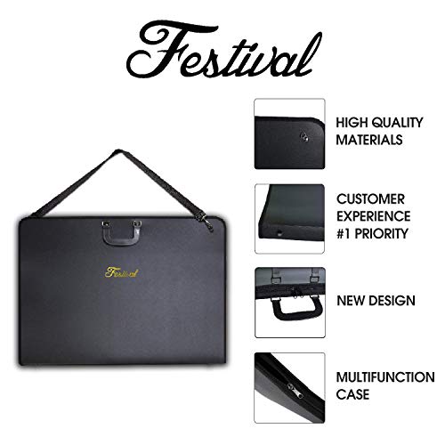 Sports Festival Art Portfolio Case with Shoulder Strap Artist Artwork Bag Waterproof for Sketching (28 x 20.5 Inches), Black