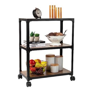 mind reader rolling bar cart [3 tier] kitchen microwave cart island on wheels, coffee station (wood/metal, black/brown)