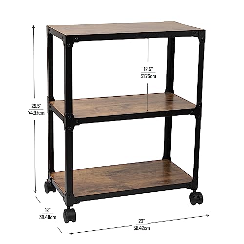 MIND READER Rolling Bar Cart [3 Tier] Kitchen Microwave Cart Island On Wheels, Coffee Station (Wood/Metal, Black/Brown)