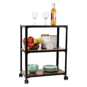 MIND READER Rolling Bar Cart [3 Tier] Kitchen Microwave Cart Island On Wheels, Coffee Station (Wood/Metal, Black/Brown)