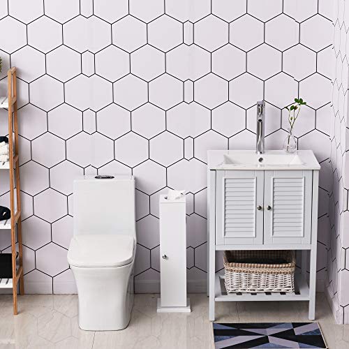 HOMCOM Toilet Paper Cabinet, Small Bathroom Corner Floor Cabinet with Doors and Shelves, Thin Storage Bathroom Organizer for Paper Shampoo, White