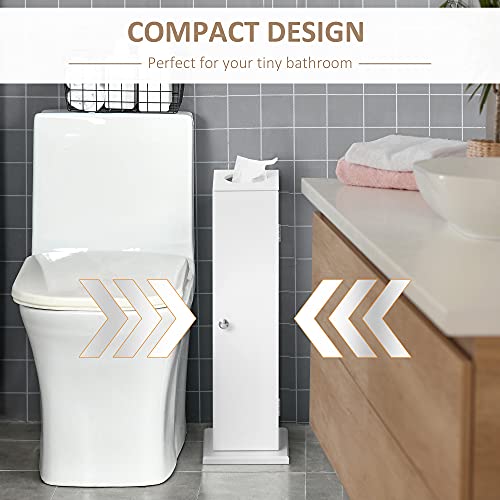 HOMCOM Toilet Paper Cabinet, Small Bathroom Corner Floor Cabinet with Doors and Shelves, Thin Storage Bathroom Organizer for Paper Shampoo, White